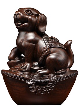 花梨木雕狗摆件新中式十二生肖全套实木家居客厅博古架装饰工艺品