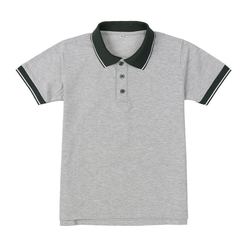 浅灰色短袖校服T恤墨绿绿色领POLO衫白条纹 小学中学夏季班服园服
