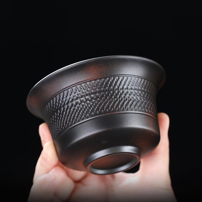 高端紫陶盖碗茶具旋转单个不烫手悬停建水紫砂陶瓷复古泡茶杯三才