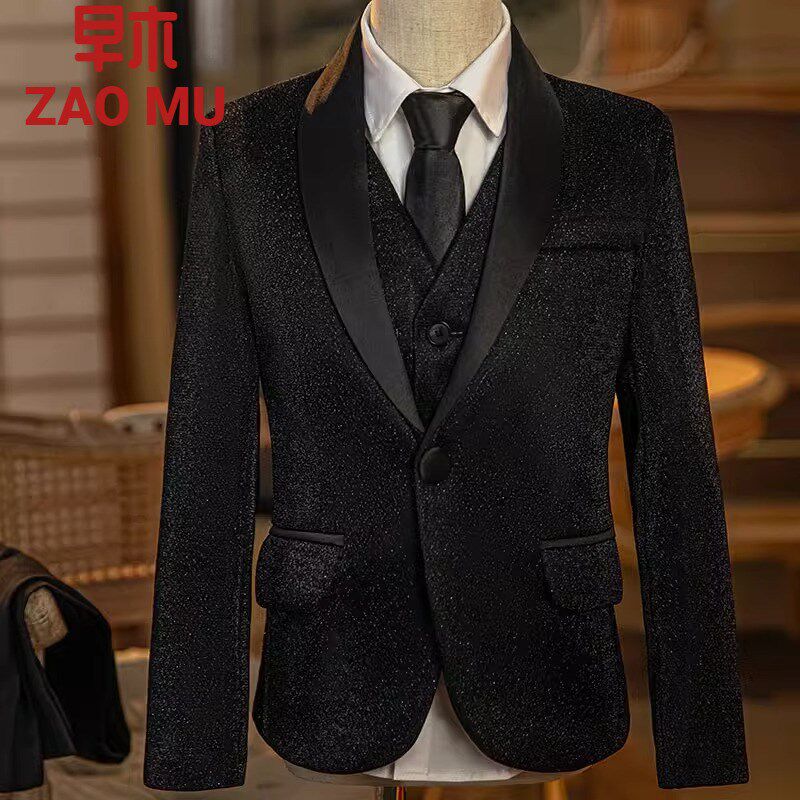 晚会儿童小西装套装男童花童礼服亮片高端主持男孩钢琴演出服走秀