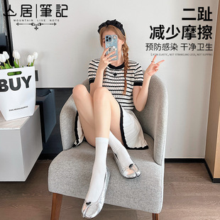 分趾袜子二趾袜中筒拇指袜女春秋款纯棉防臭网红设计款潮黑色长袜