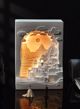 圣托里尼香薰小夜灯石膏氛围卧室送新婚闺蜜女生高级生日结婚礼物