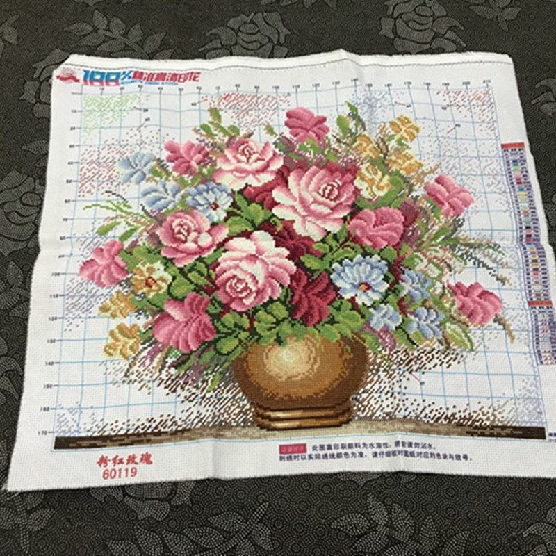 ~纯手工十字绣成品粉色玫瑰花瓶花植物花卉唯美客厅卧室小幅包邮,居家布艺,十字绣成品,淘宝优惠券,粉丝福利购,淘宝优惠卷