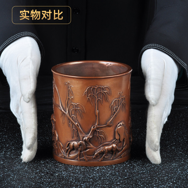 紫铜骏马笔筒摆件文房四宝摆设书房桌面装饰品送老师同事纪念礼品