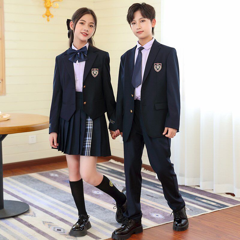 英伦学院风jk大中小学生校礼制服男儿童女主持人裙子演出外套西装