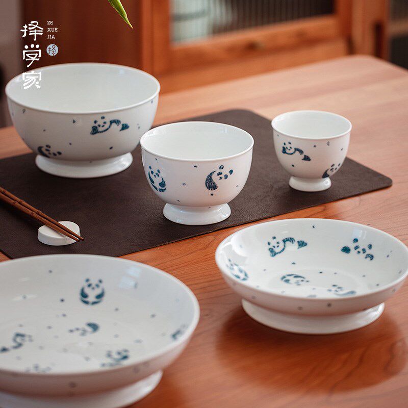 择学家熊宝景德镇餐具套装家用碗碟组合中式青花手绘饭碗盘子乔迁