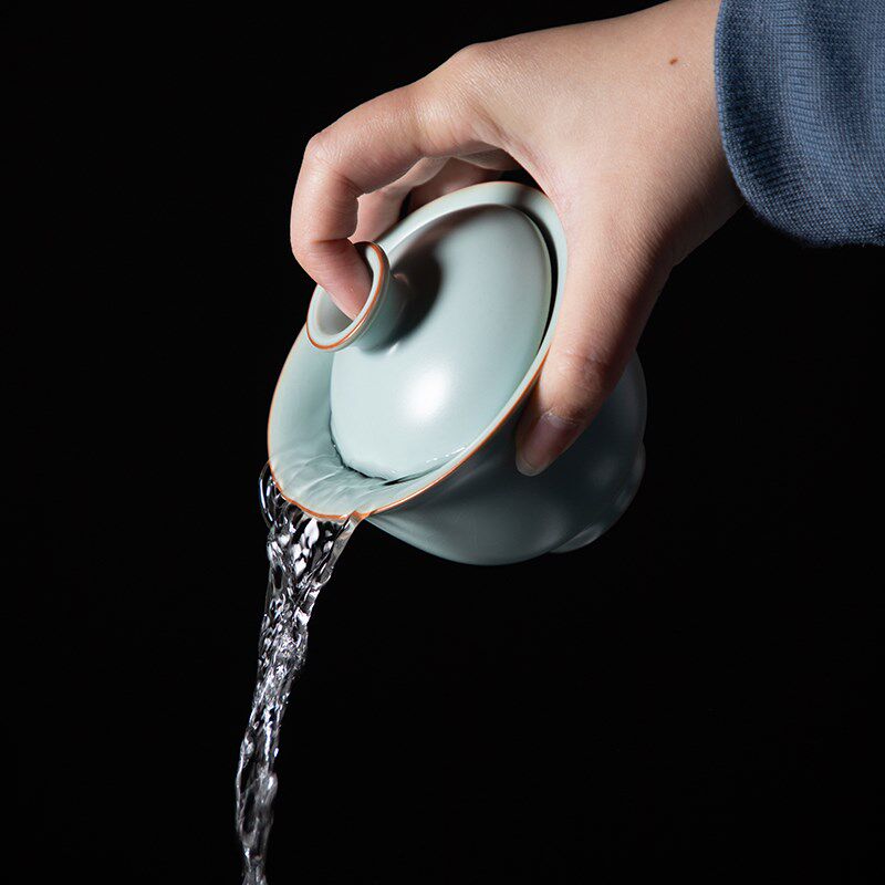 德化陶瓷汝窑盖碗高端单个开片泡茶茶杯带盖大号不烫手三才泡茶碗