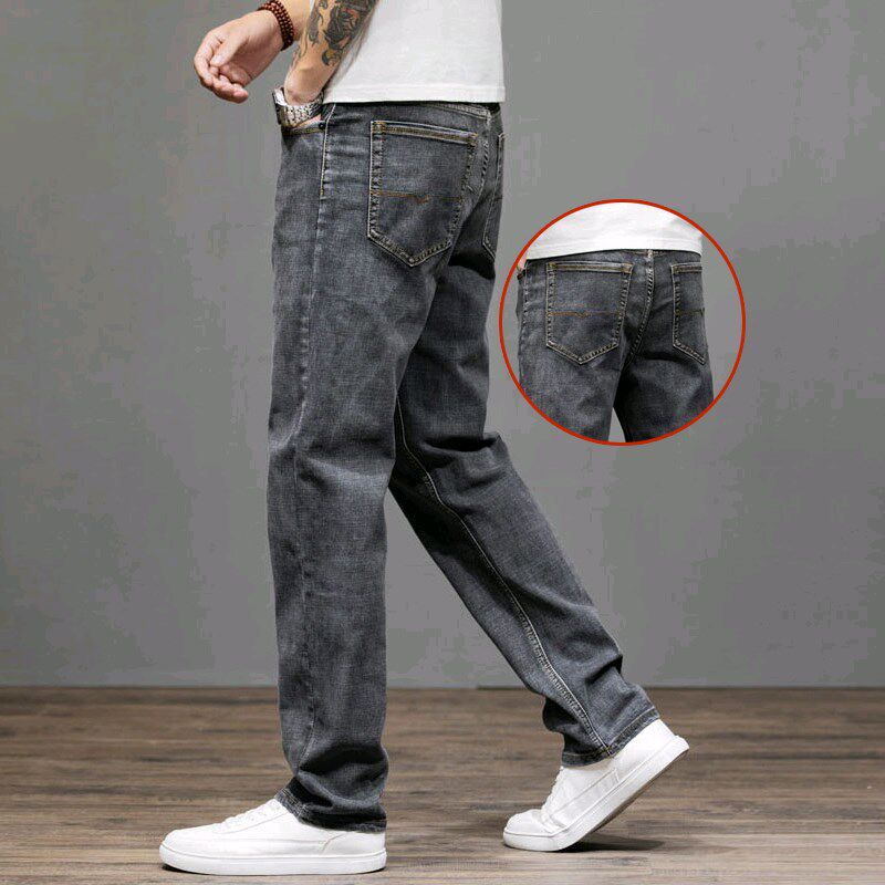 秋冬款烟灰色厚款牛仔裤男士宽松直筒青年百搭加绒休闲长裤子秋季