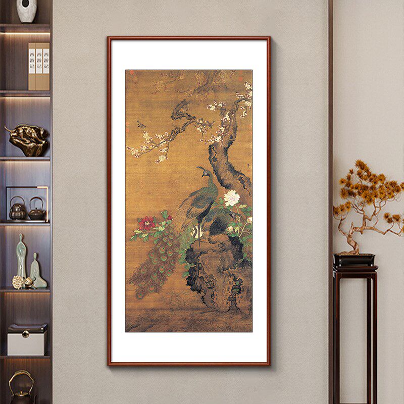新中式孔雀图入户玄关装饰画客厅餐厅书房茶室挂画走廊过道壁画