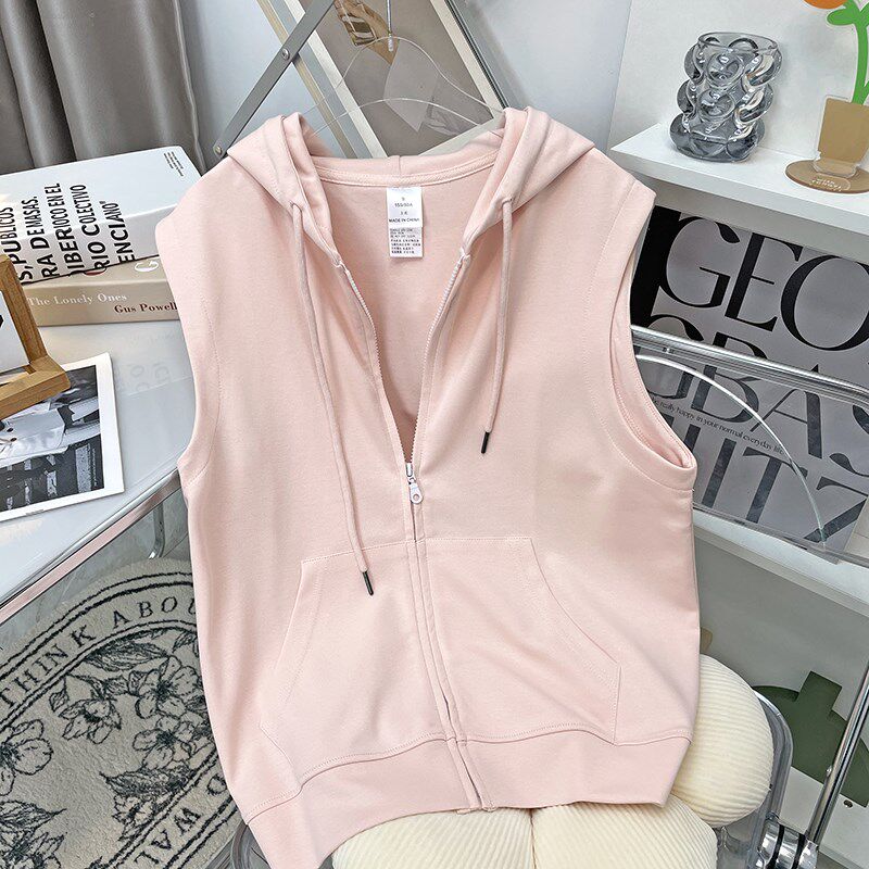 马夹背心女2024春秋新款休闲外穿马甲开衫无袖卫衣连帽拉链外套潮