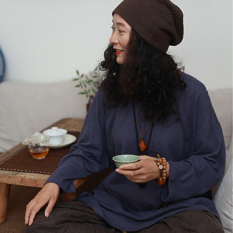 定悟/听花香归野 汉麻棉宽松休闲百搭文艺长袖上衣T恤打底衫