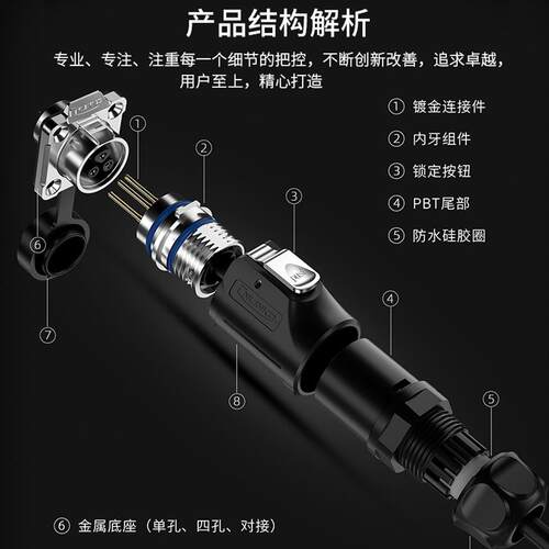 LP16航空插头防水连接器工业用金属插头快速插拔