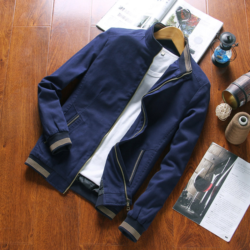 春季纯棉外套青年男士薄款夹克立领春秋装商务男装2021新款外衣