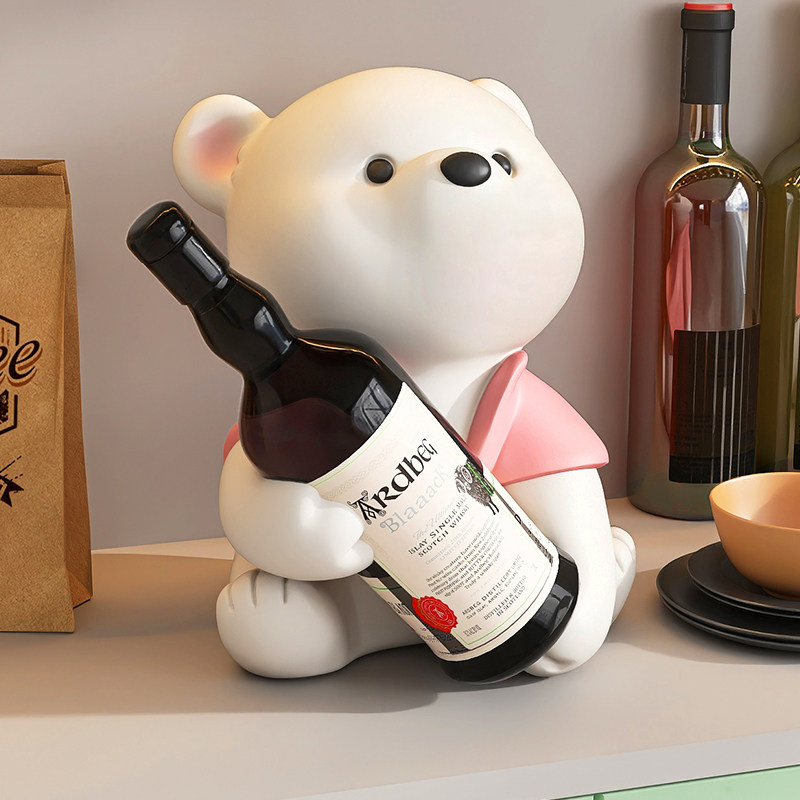 可爱熊客厅红酒架摆件酒柜奶油风家居装饰品玄关电视柜餐桌酒托