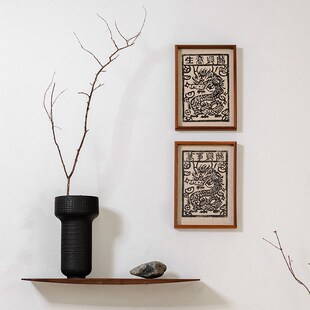 龙年手工木版年画新年装饰春节挂饰摆件墙面挂画相框中式国风画框