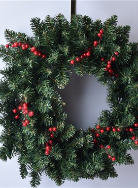 圣诞节装饰花环40/60CM绿色PVC花圈装饰品圣诞橱窗布置花环带红果