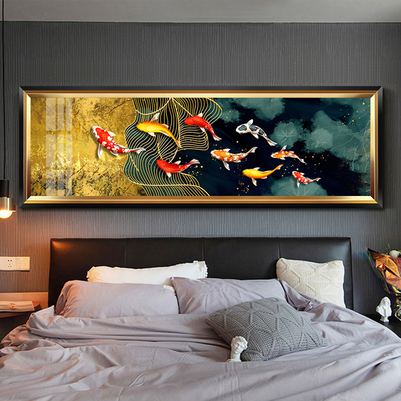 卧室装饰画主卧床头挂画轻奢九鱼图客厅壁画温馨欧式浪漫房间单幅