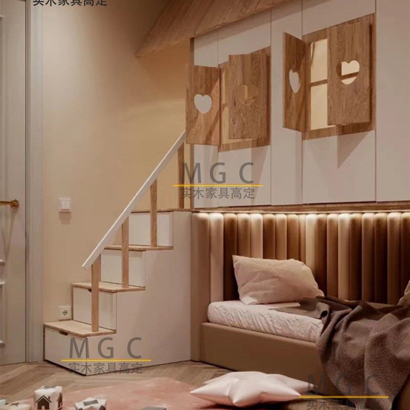 定做奶油风儿童树屋床简约实木双层公主城堡床带滑滑梯上下子母床,住宅家具,高低/子母床,淘宝优惠券,粉丝福利购,淘宝优惠卷