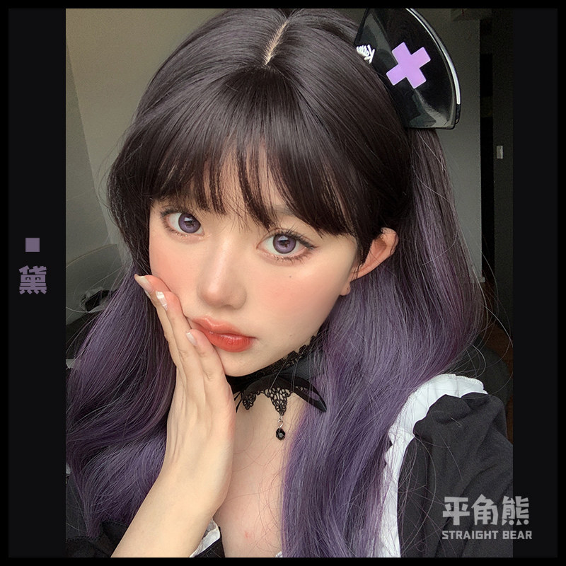 平角熊假发女长卷发彩色lolita渐变甜美可爱自然jk全头套【黛】