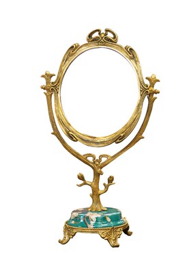 费灵家居黄铜陶瓷椭圆桌面装饰镜台面镜化妆镜摆件家居装饰欧式铜