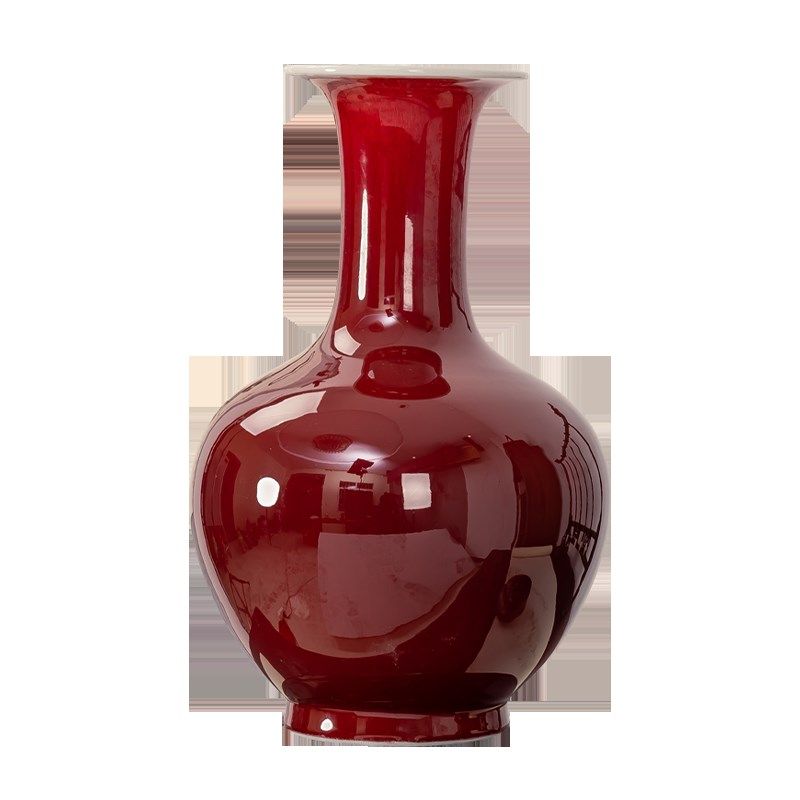 景德镇陶瓷花瓶郎红釉瓷瓶子客厅电视柜插花大号中式瓷器摆件装饰