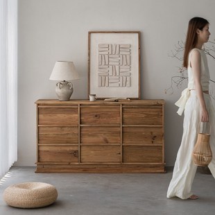 润家家居复古实木斗柜边柜简约老松木柜子储物柜抽屉收纳柜餐边柜