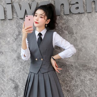 美容美发马甲套装女春夏季衬衫短裙时尚气质职业幼儿园老师工作服