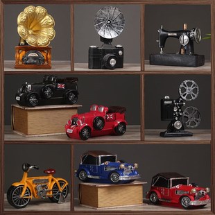 创意老爷车缝纫机模型复古怀旧物件店铺摆件小酒馆客厅酒柜装饰品