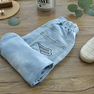 轻薄凉感~夏季男童宽松浅蓝宽松牛仔长裤儿童防蚊薄软休闲裤子