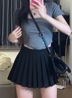 欧美风黑色百褶裙女高腰性感A字裙显瘦小个子JK半身裙防走光短裙