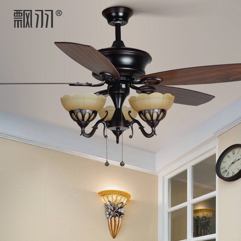 复古装饰吊扇灯欧式仿古木叶电扇灯客厅餐厅风扇灯美式乡村吊灯