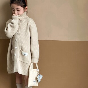 女童毛衣秋冬款2023新款儿童毛衣裙高领针织打底衫冬季厚上衣外套