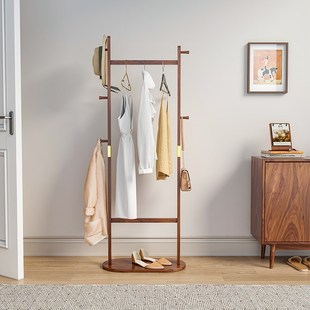 北美黑胡桃木衣帽架实木落地卧室不占空间可移动入户门极窄挂衣架