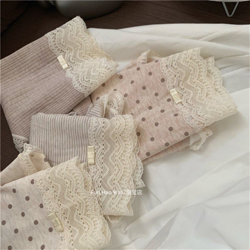 温柔氛围感秋日奶茶~蕾丝边边拼接 女士圆点条纹内裤 包臀透气,女士内衣/男士内衣/家居服,女三角裤,淘宝优惠券,粉丝福利购,淘宝优惠卷