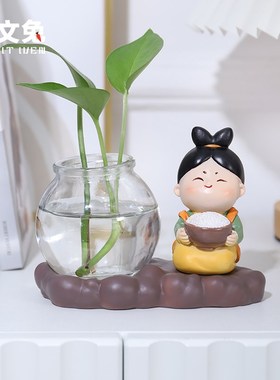 创意唐仕女玻璃花瓶摆件水培家居装饰品客厅房间办公室桌面小摆设