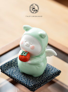 创意诸事大吉陶瓷摆件可爱小猪禅意家居饰品桌面工艺品办公室送礼