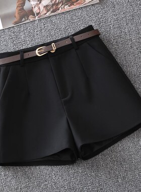 灰色西装短裤女春季小个子2025新款高级西裤高腰休闲a字阔腿裤夏