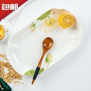 家用骨瓷蒸全鱼盘碟子11.5英寸菜鱼盘长方形11寸陶瓷花边深汤鱼盘