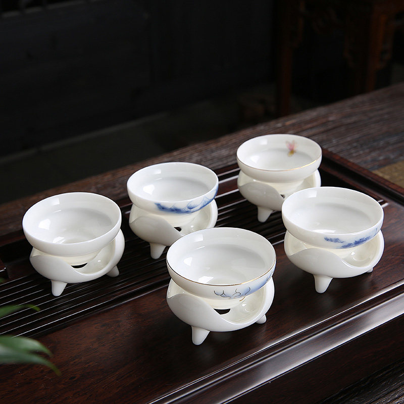 陶瓷羊脂玉瓷茶滤茶漏茶水分离器泡茶过滤网套组茶道配件茶滤组