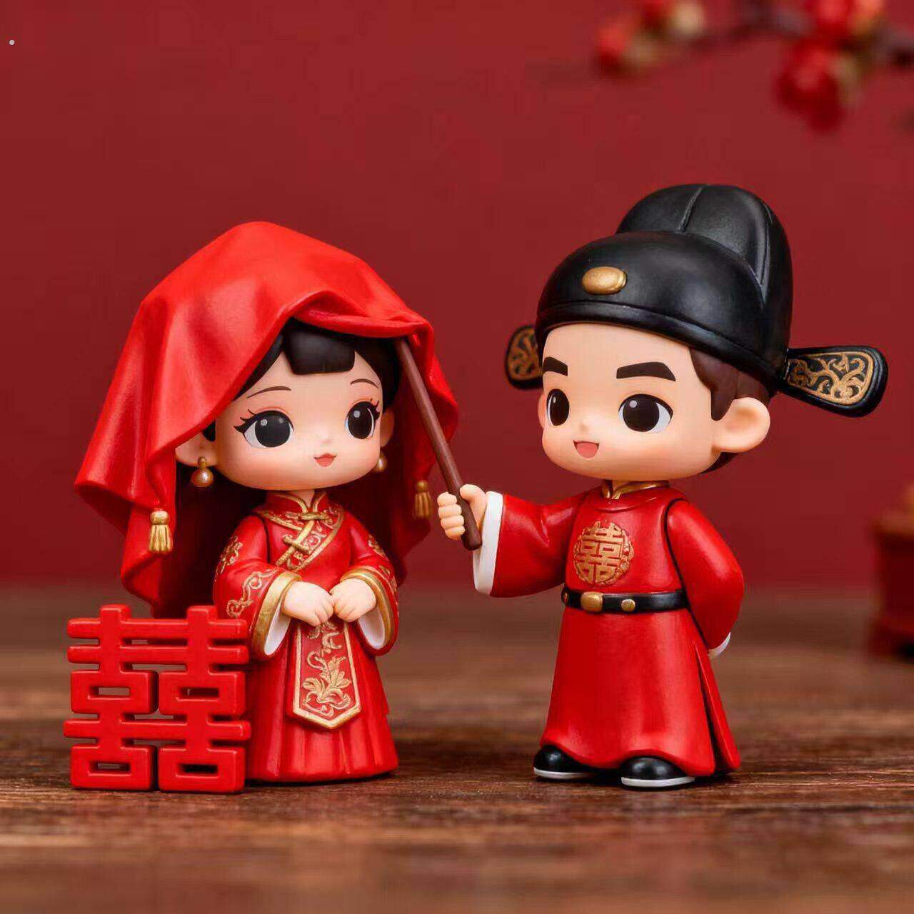 创意新郎新娘人偶摆件中国风新婚婚房装饰品桌面摆设喜庆结婚礼物