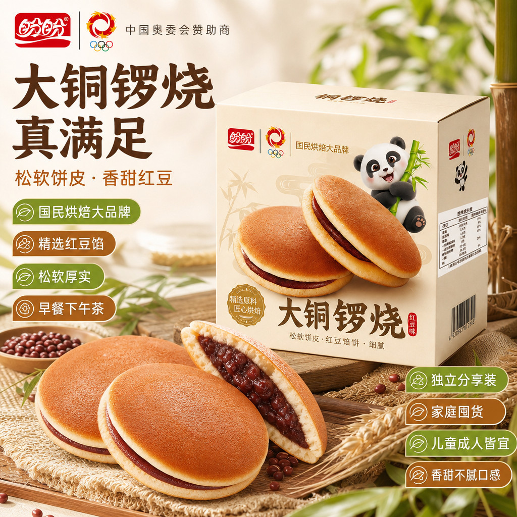 盼盼铜锣烧红豆夹心大号整箱