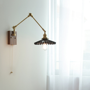 日式陶瓷壁灯北欧长臂书桌床头楼梯间侘寂风自动开关左右旋转灯具