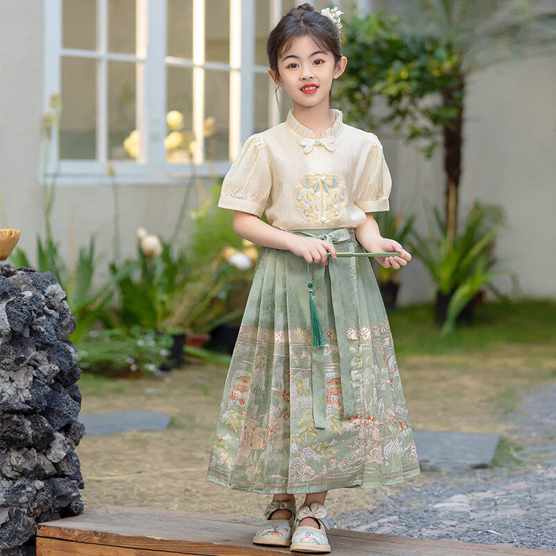 女童汉服夏季2024新款古风衬衫中式儿童马面裙套装中国风夏装裙子
