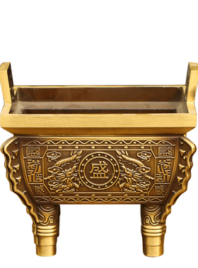 纯铜鼎盛千秋四足方鼎双龙盛字鼎商铺家居玄关桌面装饰聚财鼎摆件