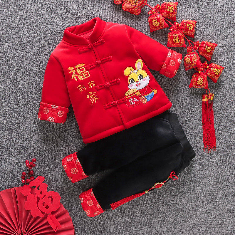 宝宝唐装0-1-2岁男女童冬装喜庆新年装儿童秋冬棉衣套装 婴儿礼服