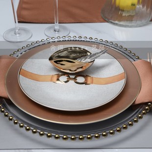 法式轻奢售楼部样板间餐桌摆台餐盘具牛排盘刀叉套装玫瑰金餐盘二