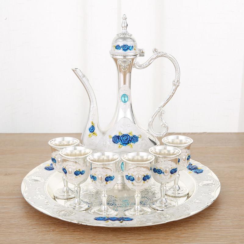 欧式白酒杯套装创意家用小号酒具高档敬酒杯结婚带托盘俄罗斯摆件