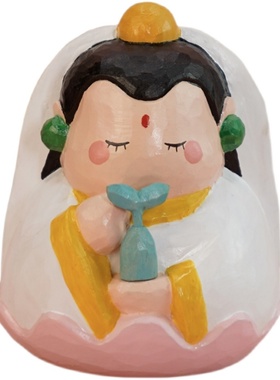 艾集观音菩萨木雕小摆件车载汽车创意个性可爱保平安车内饰品礼物