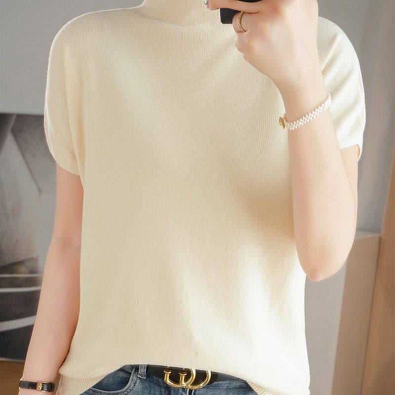 半高领短袖针织衫女大码内搭t恤打底宽松休闲时尚洋气外套薄款,女装/女士精品,毛针织衫,淘宝优惠券,粉丝福利购,淘宝优惠卷