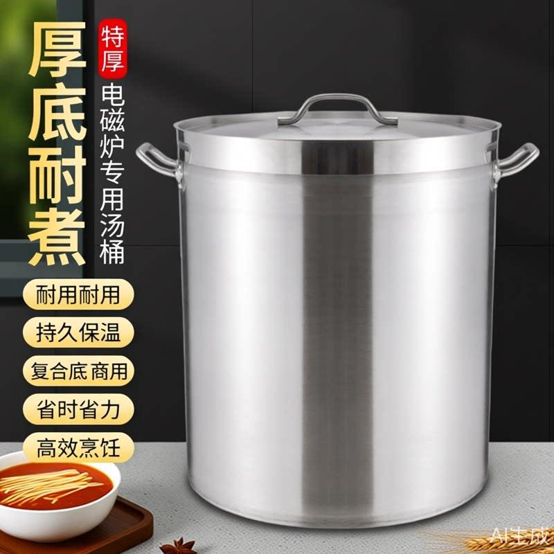 不锈钢高锅圆水桶带盖子商用汤锅炖卤水肉桶复合厚底电磁炉专用高